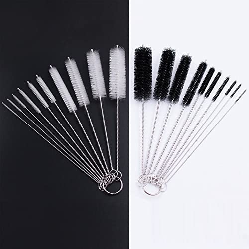 DiCUNO Straw Cleaning Brushes Set, 8 Inch Nylon Tube Brushes, Different Sizes Clean Brush for Bottle, Pipe, Keyboard, 2 Sets of Super Hard & Medium Hard
