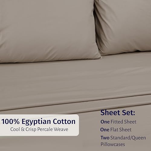 California Design Den Egyptian Percale Sheet Set Queen Size - Certified 100% Egyptian Cotton, Lightweight Percale Cotton Sheets Queen Size, Deep Pockets, Crisp & Durable Bedding Set - Mushroom Taupe - color: Mushroom Taupe, size: Queen