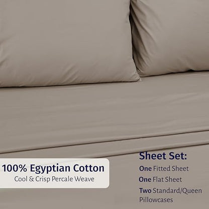 California Design Den Egyptian Percale Sheet Set Full - Certified 100% Egyptian Cotton, Lightweight Percale Cotton Sheets Full Size with Deep Pockets, Crisp & Durable Bedding Set - Mushroom Taupe - color: Mushroom Taupe, size: Full