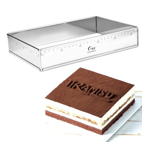 Extensible Stainless Steel Rectangular Cake Mold Heavy Duty Adjustable Mousse Ring Rectangle Shaped Detachable Tiramisu Pan, Pastry DIY Baking Tool - 10.8 × 7.3 × 2 inch - size: (10.8-20.8) x (7.3-13.8) x 2 in