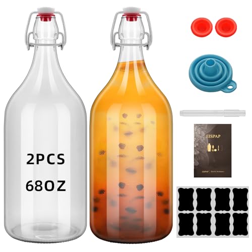 64oz Flip Top Glass Bottle 2 Liter Swing Brewing with Stopper for Beverages, Oil, Vinegar, Kombucha, Beer, Water, Soda, Kefir Airtight Lid & Leak Proof Cap Clear (clear 2 pcs)