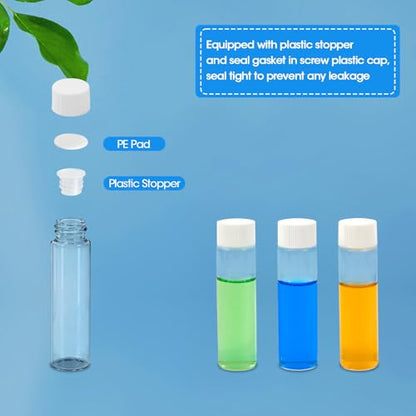 20ml Clear Glass Vials with Screw Caps and Plastic Stoppers, Small Liquid Sample Vial, Leak-Proof Vial, 12PCS(White Cap) - color: CLEAR, size: 20ml