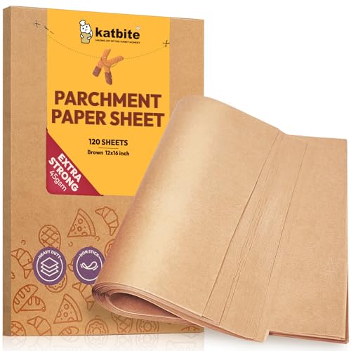 Katbite Unbleached Parchment Paper Baking Sheets, 120Pcs 12x16 Inch Precut Parchment Paper for Baking, Heavy Duty & Non-stick, Half Sheet Paper for Baking, Cooking, Steaming, Oven Paper - color: 12"x16"-120