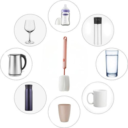 Bottle Brush Long Handle Cup Cleaner Brush Sponge Bottle Scrubber Detachable Handle Portable Sponge Cleaning Brush for Cups Wine Glasses Water Bottles Baby Bottles and Vacuum Flasks (Pink) - color: Pink