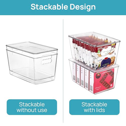 Vtopmart 8 Pack Clear Stackable Storage Bins with Lids, Large Plastic Containers with Handle for Pantry Organization and Storage,Perfect for Kitchen, Fridge, Cabinet, Bathroom Organizer - size: L( 11"L x 7.5"W x 6"H)