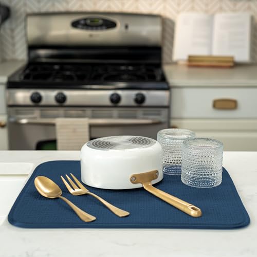 S&T INC. Dish Drying Mat, 16” x 18”, Absorbent Microfiber Kitchen Counter Mat, Dish Drying Pad for Dishes, Utensils, Pots and Pans, Large, Navy - size: 16" x 18"