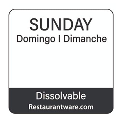 Restaurantware RW Smart 1 Inch 1 Inch Food Rotation Labels 500 Dissolvable Food Safety Labels - Premium Trilingual Black Paper Day Of The Week Labels For Food Storage Or Prep Sunday - style: Sunday