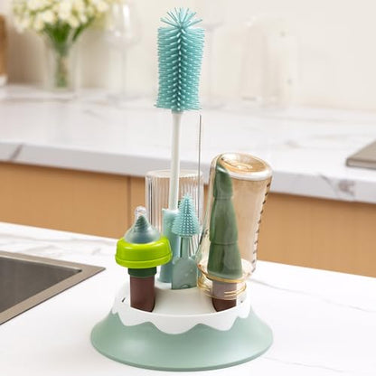 Baby Bottle Drying Rack and Cleaning Set，Xmas Surprise Gift for Newmom | with Straight Silicone Baby Bottle Brush, Pacifier Brush, Straw Brush, Cup Lid Cleaning Brush, Z Pink - style: Set, Z Pink