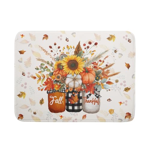 Autumn Pumpkin Dish Drying Mat 18x24 Inch Sunflower Flower Vase Washable Draining Mat with Hanging Loop Seasonal Holiday Home Decoration - color: Pumpkin Vase, size: 18" x 24"