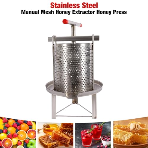 Honey Press Extractor Stainless Steel Beekeeping Honey Wax Presser Manual Honey Press Wax Machine Press Beekeeping Tool Household Diameter 24cm/9.45inch