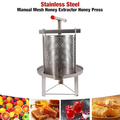 Honey Press Extractor Stainless Steel Beekeeping Honey Wax Presser Manual Honey Press Wax Machine Press Beekeeping Tool Household Diameter 24cm/9.45inch