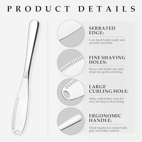 Butter Knife 1 PCS, Stainless Steel Spreader with Curler & Grater Holes, Serrated Cutter Edge for Easy Slice & Spread, Ideal for Hard or Soft Butter - 3 in 1 Better Kitchen Gadgets silver - color: Silver