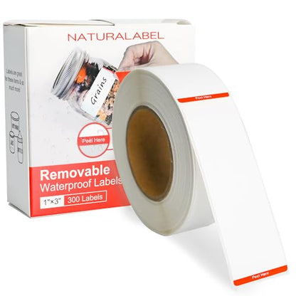 NATURALABEL 300 PCS Blank Removable Freezer Labels with Dispenser - 1" x 3" Food Labels for Meal Prep Containers Organizers, Easy Peel-Off Design, No Residue - color: Blank-red