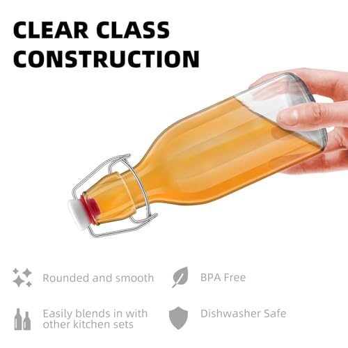 1Pc (12oz fat) clear Swing Top Brewing Bottles with Leak Proof Easy Caps, Glass Beer Bottle Flip Top Bottles For Kombucha, Kefir, Vanilla Extract, Beer (12oz fat) - size: 12 Ounces