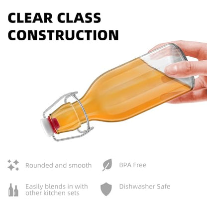1Pc (12oz fat) clear Swing Top Brewing Bottles with Leak Proof Easy Caps, Glass Beer Bottle Flip Top Bottles For Kombucha, Kefir, Vanilla Extract, Beer (12oz fat) - size: 12 Ounces