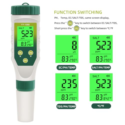 PH Meter & TDS Meter 5 in 1 Water Tester pH/TDS/EC/Salt/Temp Meter,PH Meter for Water with LCD Backlit,pH Tester Digital for Drinking Water. - size: 5-1