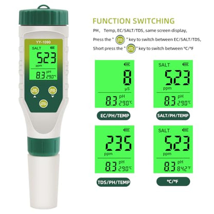 PH Meter & TDS Meter 5 in 1 Water Tester pH/TDS/EC/Salt/Temp Meter,PH Meter for Water with LCD Backlit,pH Tester Digital for Drinking Water. - size: 5-1