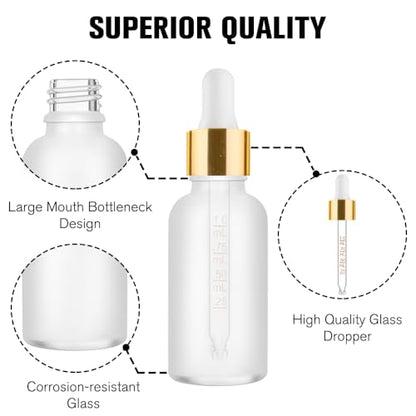 PrettyCare 1oz Glass Dropper Bottle Set of 24, Thick Rose Frosted Glass Bottles Empty with Leakproof Caps, Labels, Funnels - 30ml Eye Dropper Bottles for Storage, Travel, Essential Oils, Tincture - color: 1oz Rose Frosted, style: 24 Pack