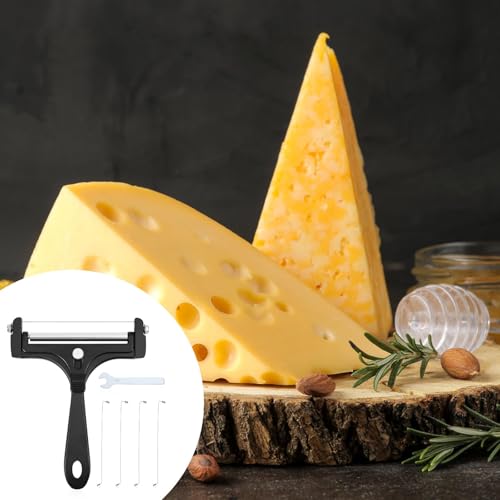 Gosknor 6pcs Cheese Slicer Kit, Stainless Steel Wire Cheese Cutter with 4 Extra Wires & Wrench Slicer Handheld Butter Cutter Food for Block Butter (Black) - color: Black