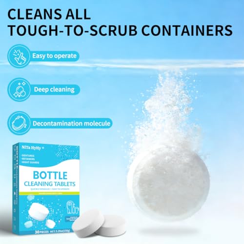 Bottle Brush and Bottle Cleaning Tablets, Also can Clean dentures,60 pc | Non-slip handle,Reusable;Thermos Cleaning Tablets,Stainless Steel Cleaner,Coffee Pot,Glass,Tumbler