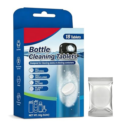 Bottle Blasterz - Drop-In Cleaning Tablets for Water Bottles, Tumblers, and Coolers - All-Natural Ingredients, Eliminates Odors, Fast-Acting, Individually Packed, 18 Count