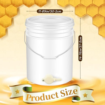 Suzile 2 Pack Plastic Honey Bucket with Gate 5 Gallon Bucket with Spigot White Honey Extractor Equipment Beekeeping Harvesting Tool Beekeeping Supplies 20L Capacity