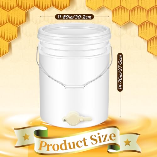 Suzile 4 Pack Plastic Honey Bucket with Gate 5 Gallon Bucket with Spigot White Honey Extractor Equipment Beekeeping Harvesting Tool Beekeeping Supplies 20L Capacity