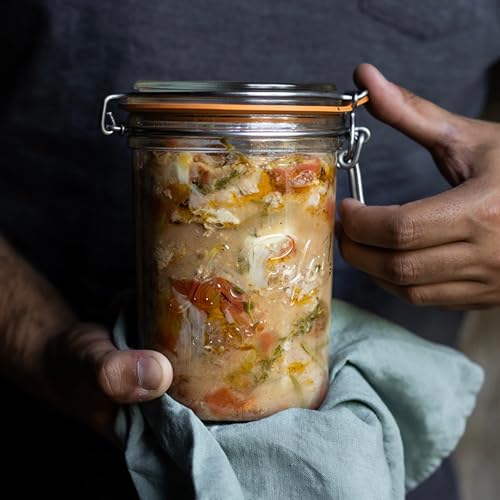 Le Parfait Super Terrine 1L (32oz) Zero Waste Eco-Friendly Glass Canning Jars, Airtight Rubber Seal & Wire Bail Lid, BPA-Free, Water Bath Safe for Food Storage & Preserving, Made in France, 4PK - color: 1L (Set/4)
