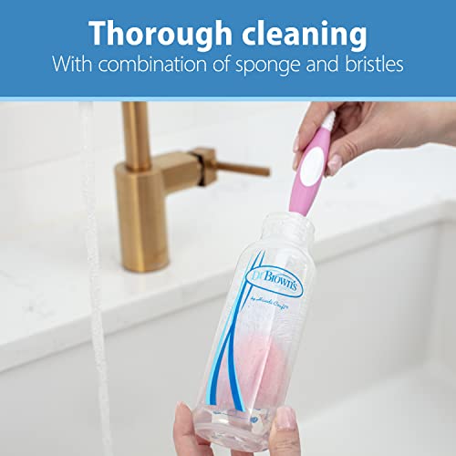 Dr. Brown's Reusable Sponge Baby Bottle Cleaning Brush with Suction Cup Stand, Scrubber and Nipple Cleaner, Pink 1-Pack - color: Pink Bottle Brush, size: 1-Pack