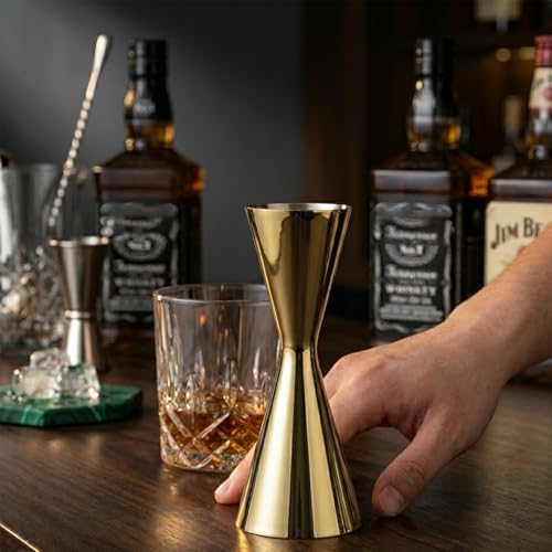 Gold Japanese Jigger 1oz/2oz Double Cocktail Measuring Jigger with Internal Markings (10ml/20ml, 30ml/45ml), Heavy Duty 18/8 Stainless Steel Mirror Finish Bar Tool for Bartending - color: Gold
