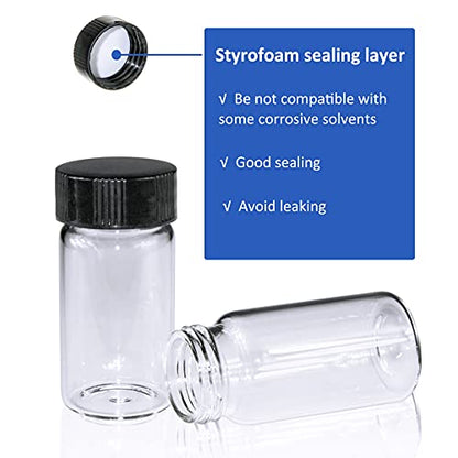 ALWSCI Sample Vial, Clear Glass 24-400 Thread Storage Vial, 20 ml Capacity, 27.5 mm I.D. x 57 mm with 24-400 Black Closed Cap, PE Liner, pack of 100 - color: Clear, size: 27*57mm & 20ml (5dram)