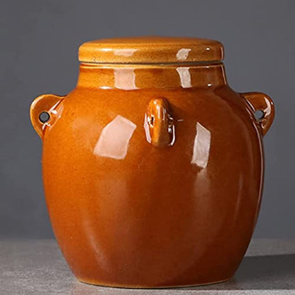 Traditional Rustic Ceramic Fermenter, 400ML Pickle Jar with Water Sealing Cap and Airlock Lid - size: 400ML