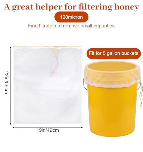 4 Pcs Cheesecloth Bags for Straining, Ultra-Fine Reusable Cheese Cloth Bag for Straining, Adjustable Drawstring Beginner Honey Extractor Equipment for 5 Gallon Bucket (Washable)