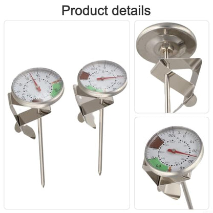Stainless Steel Milk Frothing Thermometer 2 Pieces, Professional Coffee Thermometer with Clear for dial and Clip for Barista, for latte, for cappuccino, 30 to 210 Degrees F