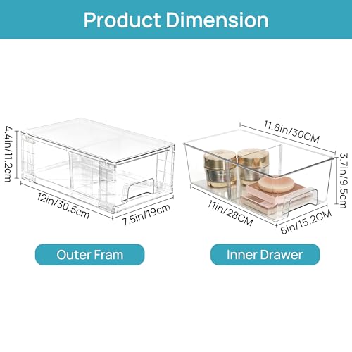 Vtopmart 10 Pack Stackable Storage Drawers,Clear Acrylic Drawer Organizers with Handles, Easily Assemble Containers for Fridge, Bathroom,Kitchen Undersink,Cabinet,Pantry Organization and Storage - size: 10Pack 4.4"H-with Dividers