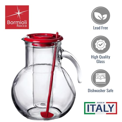 Bormioli Rocco Kufra Jug with Ice Container, Red Lid, 72 3/4 Ounce - color: Red, size: 67.8 Ounces