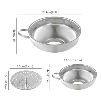 VRUIFA Canning Funnel with Strainer, Wide Mouth Funnel for Filling Mason Jars, Stainless Steel Canning Supplies for Kitchen Use, 3 Pack (Small and Large)