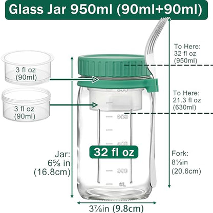 Danmu 32 oz Salad Jars with 2 Dressing Cups & Forks - Glass Mason Jar Meal Prep Containers,Wide Mouth,Leak Proof,Dishwasher Safe - Dry Wet Food Separation for Fresh Salad,Leftovers 4 Pack - color: Multicolor-B