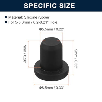 uxcell 32 Pieces Black Rubber Stopper, 5.5mm Plug Holes for 5-5.3mm/0.2-0.21" Hole - size: 5-5.3 mm