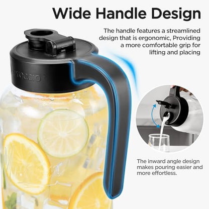Mason Jar Pitcher - Airtight & Leakproof Glass Pitcher with Lid, Perfect for Breastmilk, Cold Brew, and Sun Tea, 2 Quart (64 oz) Mason Jar with Pour Spout Lid - color: Black