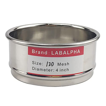 LABALPHA 120 Mesh Lab Sieves, Test Sieve #120 Mesh, 4'' Diameter, 304 Stainless Steel Wire Cloth (0.125mm) - size: 120 mesh (0.125mm)