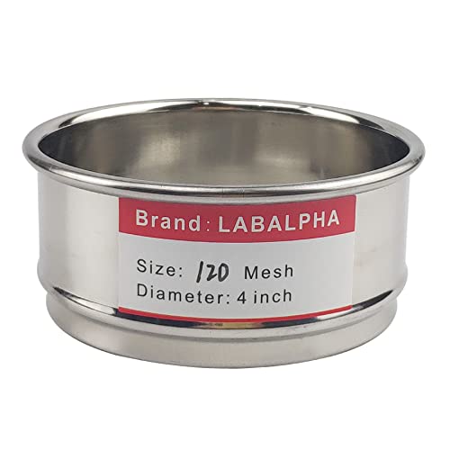 LABALPHA 120 Mesh Lab Sieves, Test Sieve #120 Mesh, 4'' Diameter, 304 Stainless Steel Wire Cloth (0.125mm) - size: 120 mesh (0.125mm)