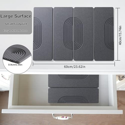 Large Stone Dish Drying Mat for Kitchen Counter,Collapsable Stone Dish Drying Mat with Diatomaceous Earth for Quick Drying-Ultra Absorbent-Eco-Friendly,Foldable-23.6"×15.7" Dark Gray Curved Grooves - color: HXTY-Dark Grey