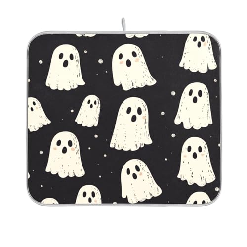 Cute Halloween Ghost Black Dish Drying Mat for Kitchen Counter Drainer Rack Mats for Dishes Washable Absorbent Draining Heat Resistant Pad for Countertop 16 x 18 - color: Cute Halloween Ghost Black, size: 16'' x 18''