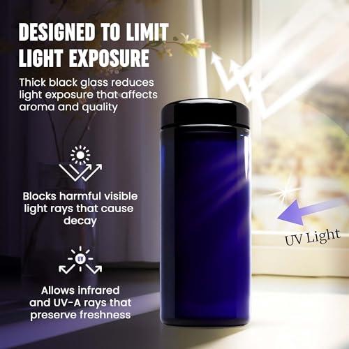 Infinity Jars, 1 L (12 oz) Airtight Coffee Canister Ultraviolet Glass Coffee Bean Storage Container Antistatic, Light Blocking Container for Coffee, Herbs, Tea & Spices Durable