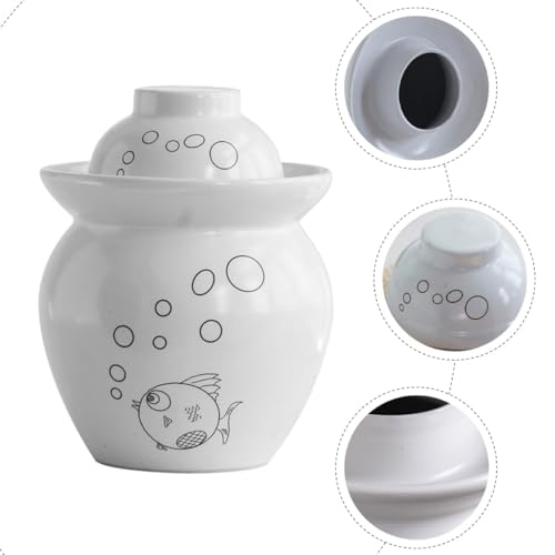 Airtight Ceramic Pickle Jar and Kimchi Container 1.5lb Small Fermenting Crock for Sauerkraut and Pickled Vegetables Kitchen Food Storage