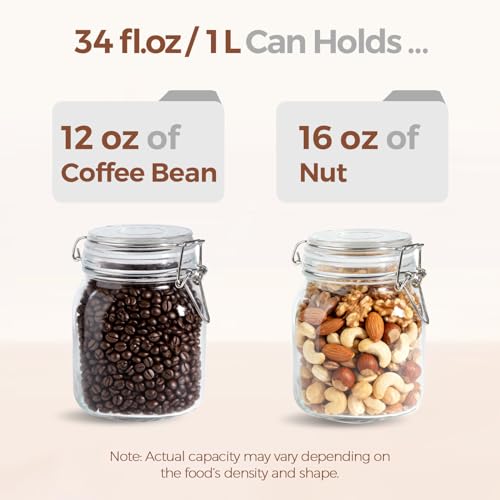 ComSaf Square Glass Pantry Jars with Airtight Lids 34 oz 3 Pack Coffee | Coffee beans, Tea sugar flour, Coffee station, Pantry organization, Small apartments, Countertop storage, Pickle - size: 34oz*3