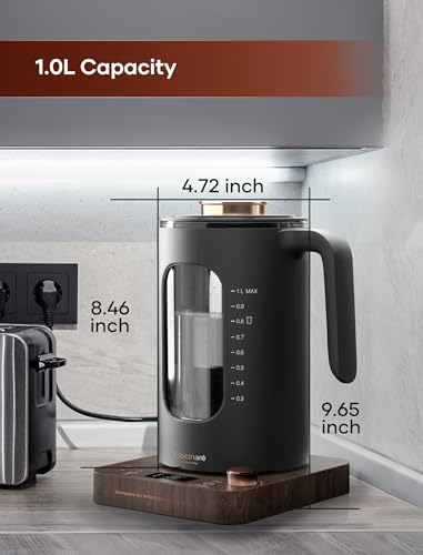 Electric Tea Kettle, INTASTING Glass Electric Kettle with tea Infuser and Precise knob temperature control, 1200W Fast Heating, BPA-Free, Easy to Clean, 1 Liter (Wood) - color: Wood