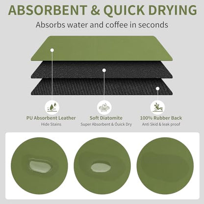 16"x24" Dish Drying Mat, Super Absorbent, Hide Stain Rubber Backed Absorbent Dish Mat for Kitchen Counter Coffee Machine, Green - size: 16" x 24"