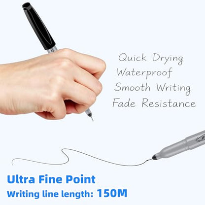 Permanent Markers, Ultra Fine Point,Black,100 Count, 0.4mm, Fine tippermanent marker set, quick dry,waterproof, fading resists, durable,marks on paper, glass, ceramic, plasticwood, rock, metal - size: 1 Count (Pack of Ultra Fine Point 100)